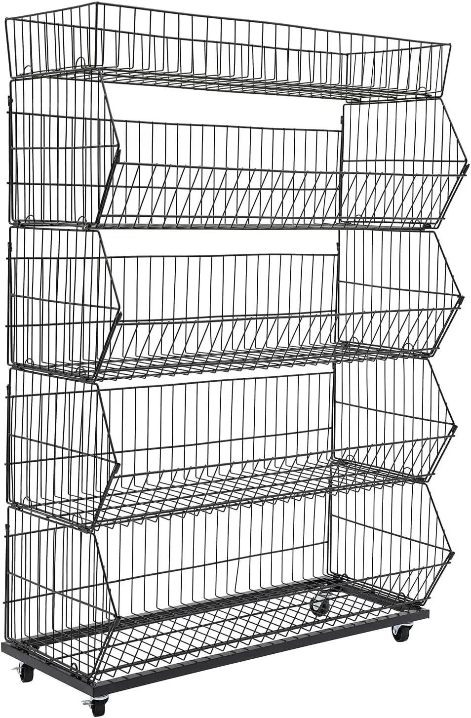 5 Tier Large Wire Metal Mobile Supermarket Storage Shelf,Fruit Vegetable Snack Supply Basket for Home Store Market