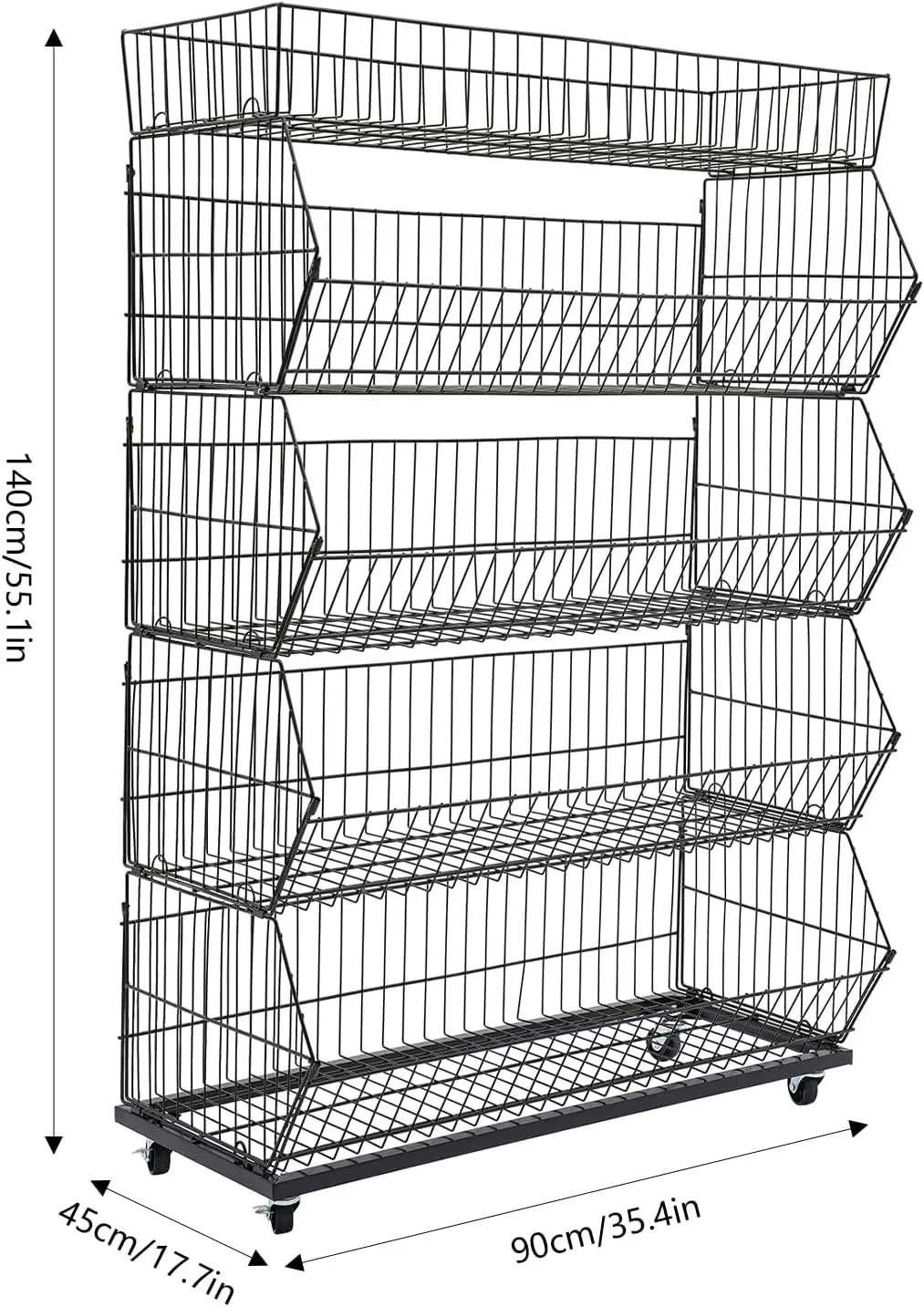 5 Tier Large Wire Metal Mobile Supermarket Storage Shelf,Fruit Vegetable Snack Supply Basket for Home Store Market