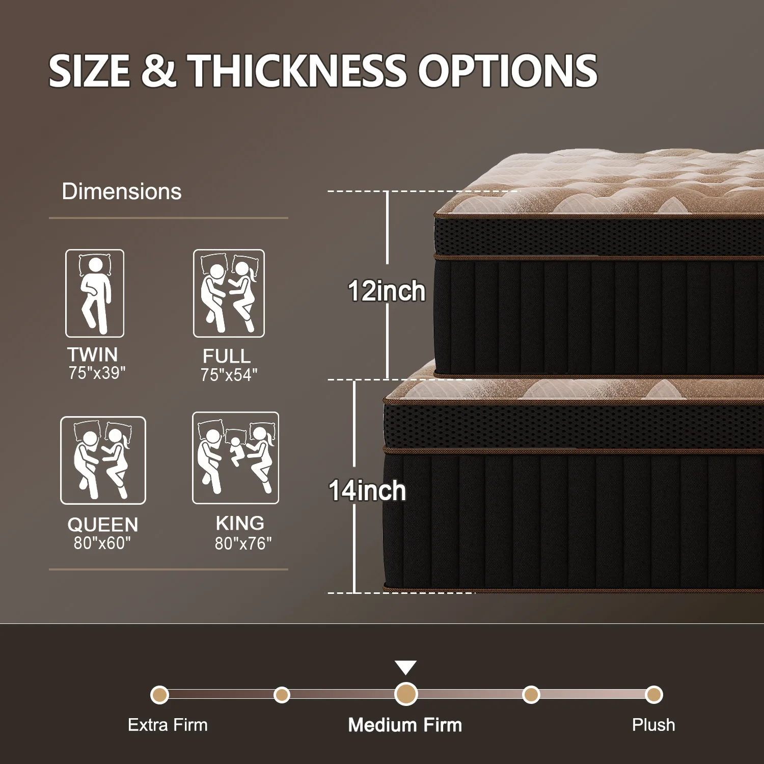 12"14" Gel Memory Foam Hybrid Pocket Spring Mattress Twin Full Queen King Bed Mattress In A Box, Medium Firm Motion Isolation