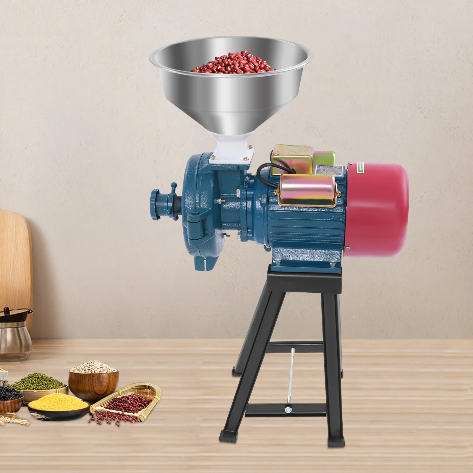 2200W Electric Grain Grinder, Commercial Mill Cereal Grinding Machine 60 Mesh Adjustable for Corn Coffee Herbs Spices