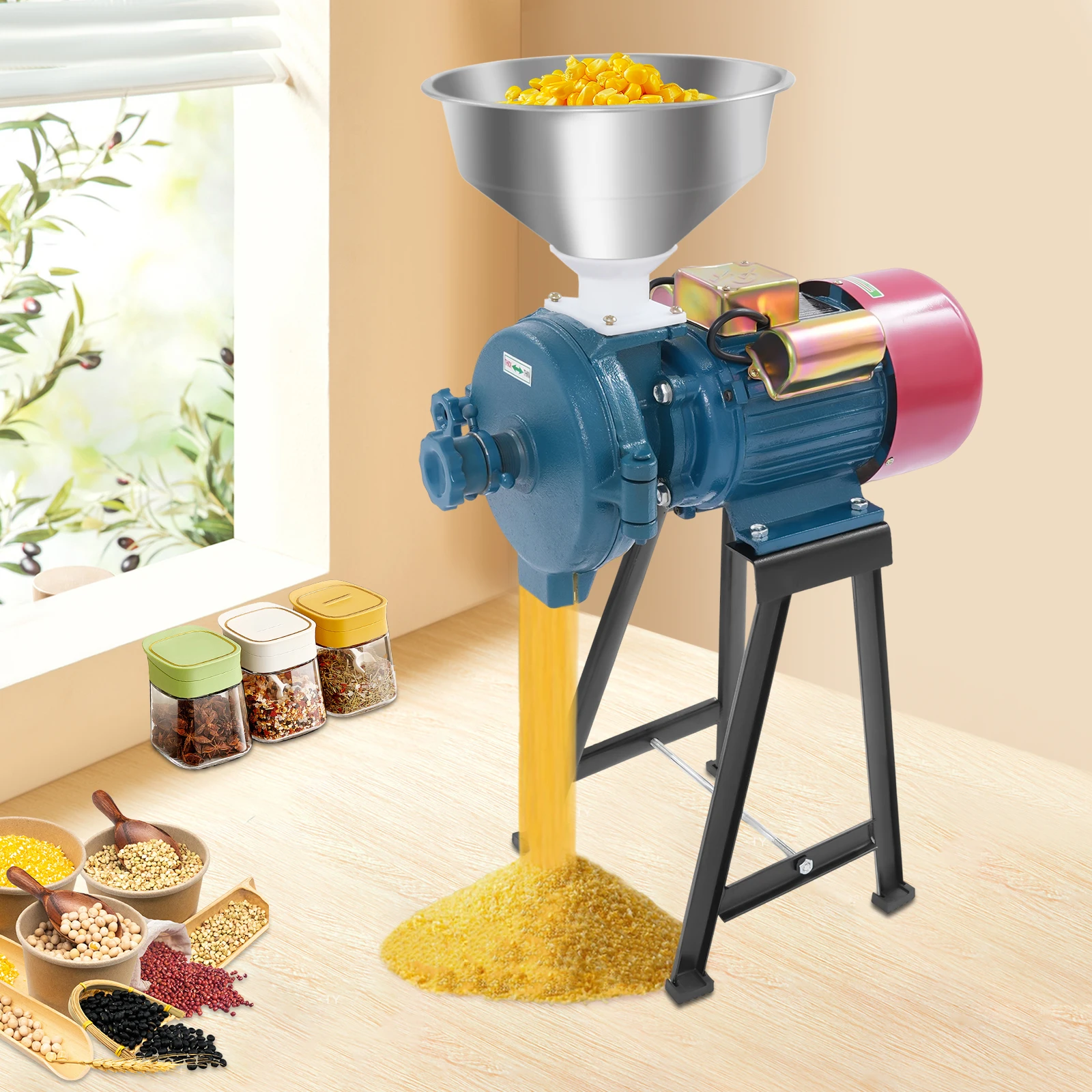 2200W Electric Grain Grinder, Commercial Mill Cereal Grinding Machine 60 Mesh Adjustable for Corn Coffee Herbs Spices