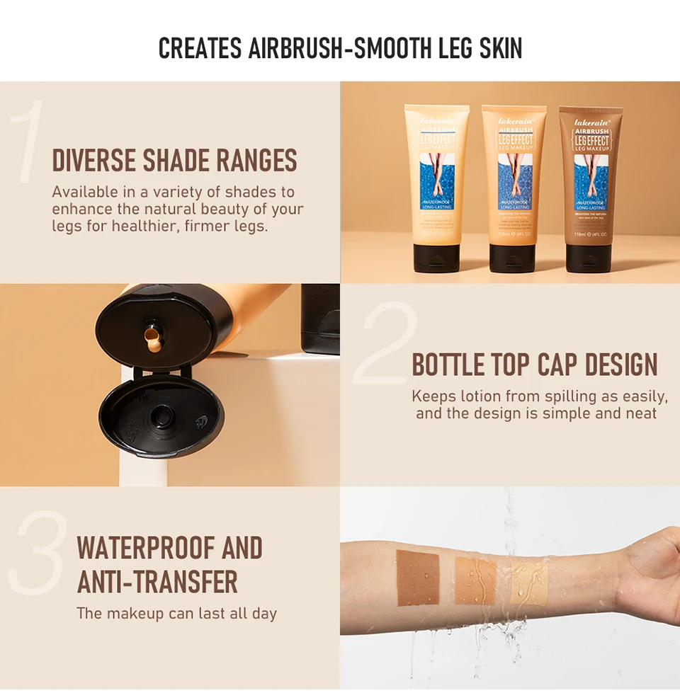 3colors Leg Makeup Moisturizing Liquid Body Foundation Fake Tan Cream Tanning Body Waterproof Long-lasting Lotion Even Skin Tone