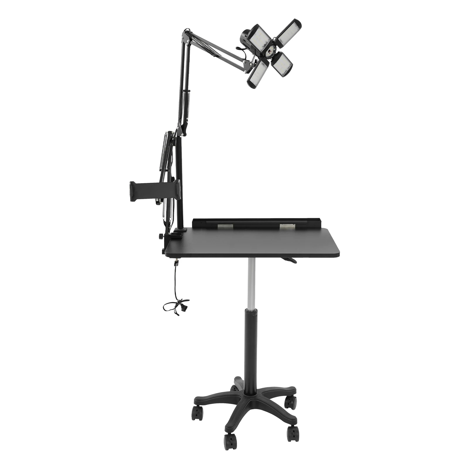 Adjustable Height Tattoo Workstation, Rolling Salon Table with LED Light, Large Panel Board for Tattoo, Beauty, Hair Styling