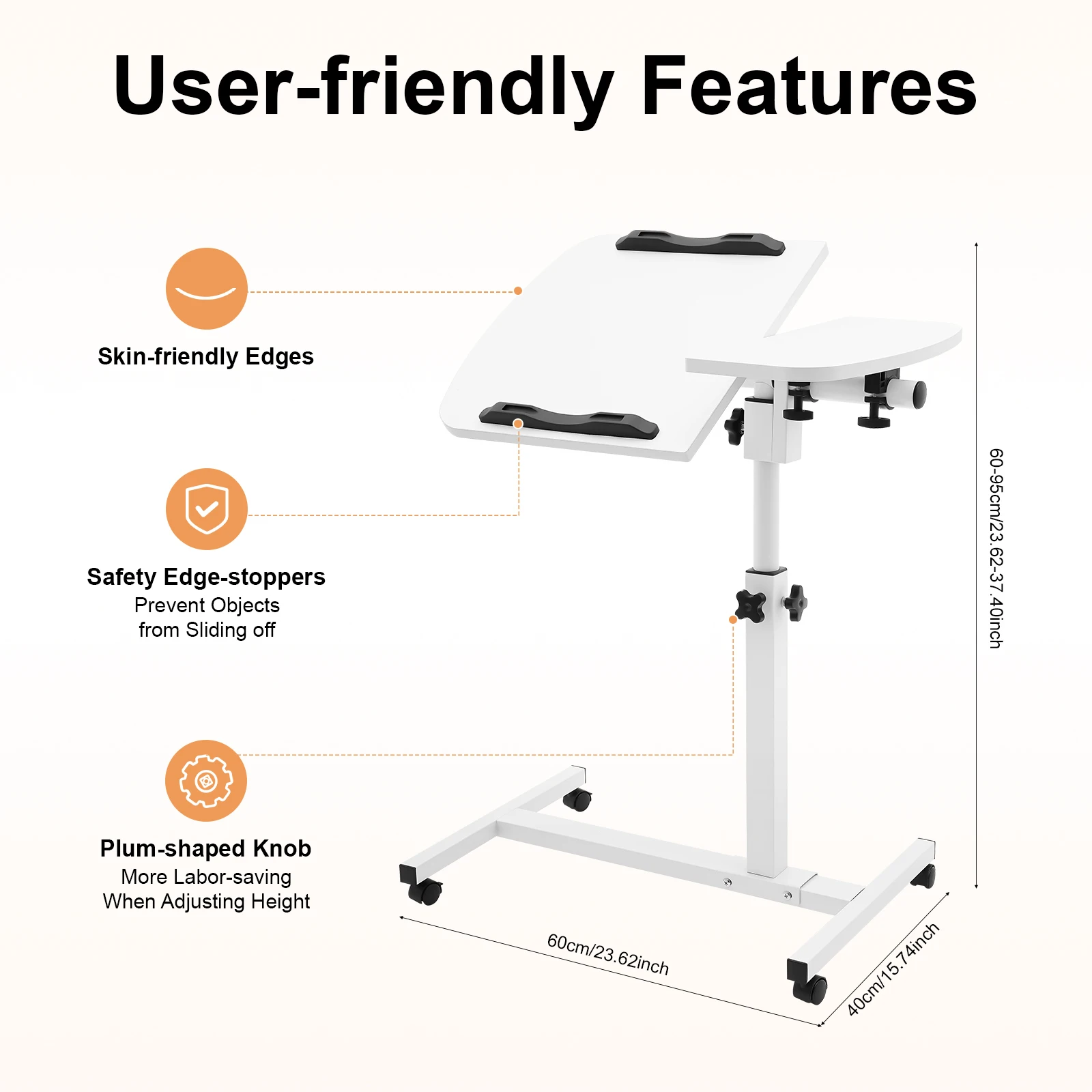 Laptop Desk Stand 360° Adjustable Tilting Overbed Table Computer Table C Shape Notebook Stand with 4 Lockable Wheels for Bed Sofa Office