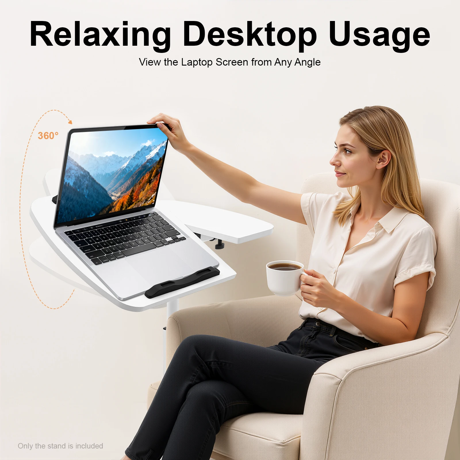 Laptop Desk Stand 360° Adjustable Tilting Overbed Table Computer Table C Shape Notebook Stand with 4 Lockable Wheels for Bed Sofa Office