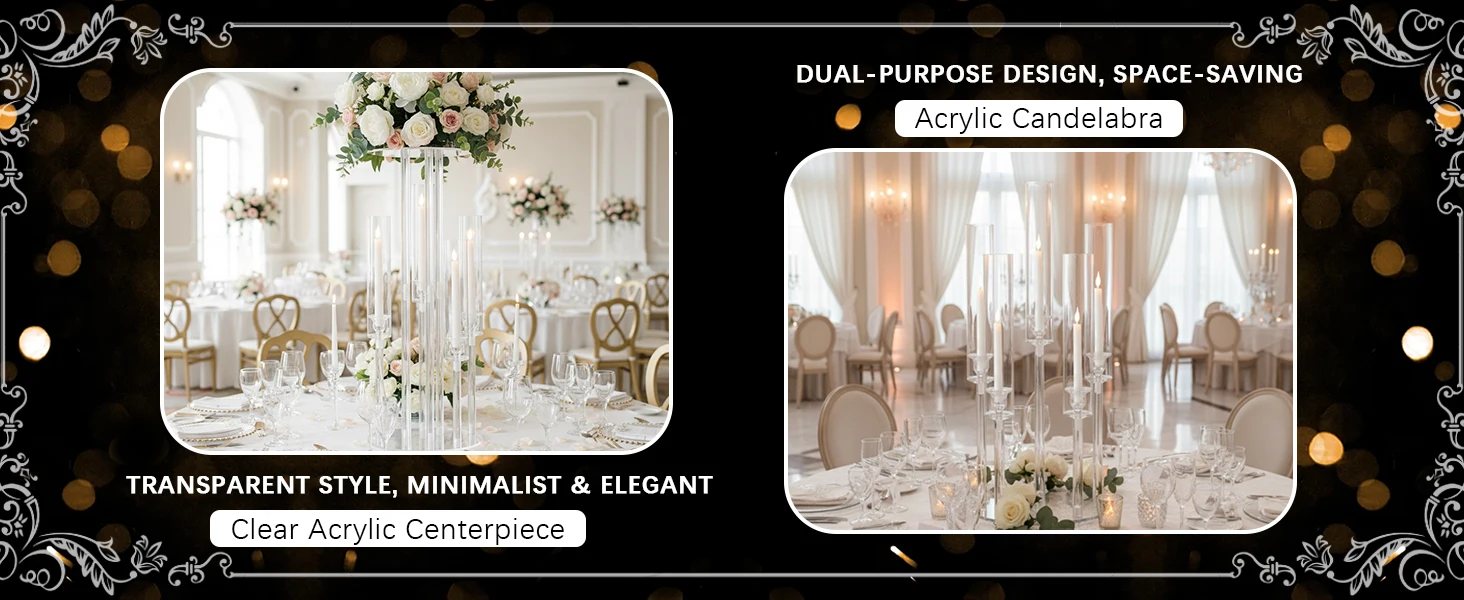 4PCS Acrylic Candelabra 5 Arm Clear Centerpiece for Wedding Table | Crystal Candle Holder with Lampshade for Birthday Christmas Party Dining Room Decor