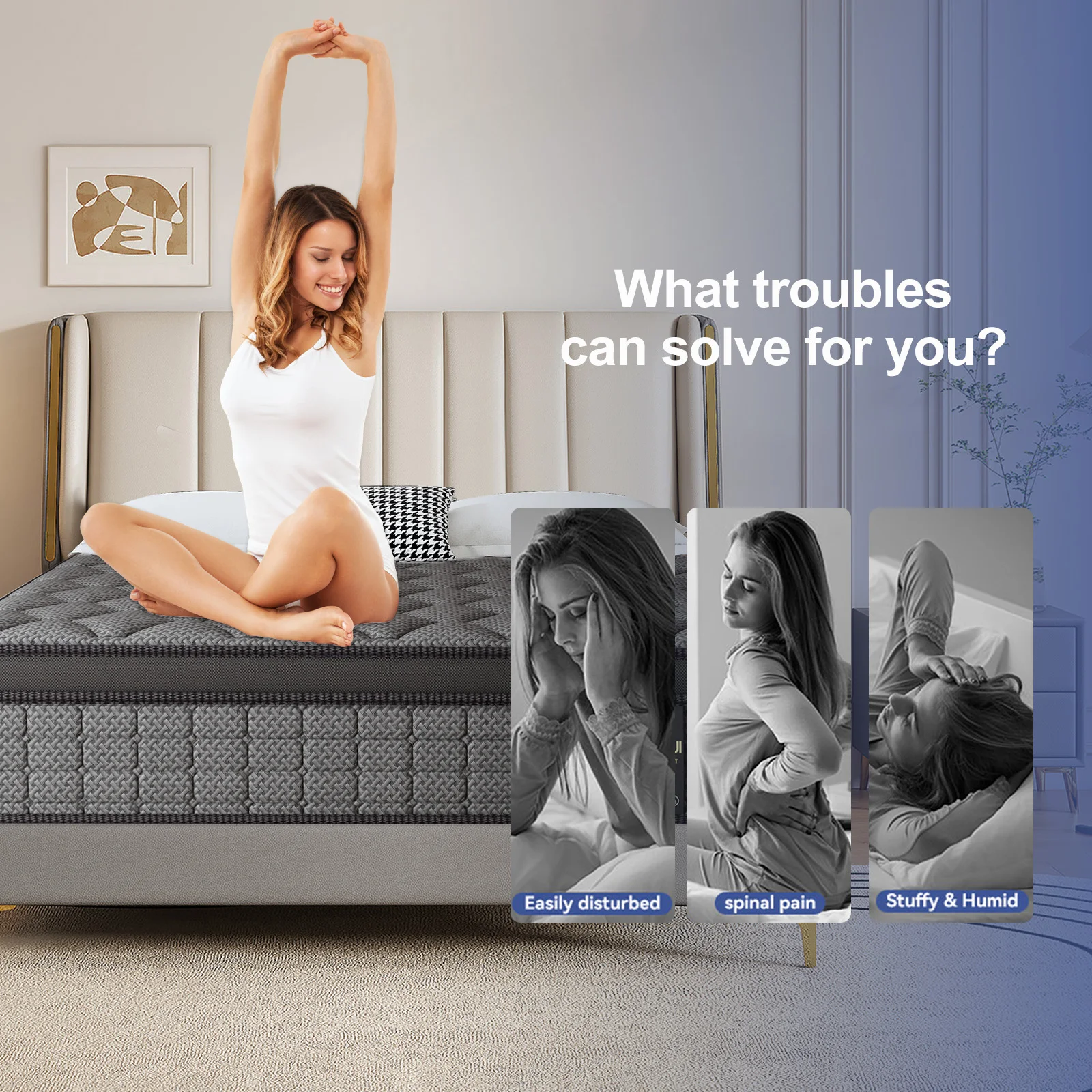 14"Gel Memory Foam Hybrid Pocket Spring Mattress Twin Full Queen King Bed Mattress In A Box, Medium Firm For Pain Relief Feel