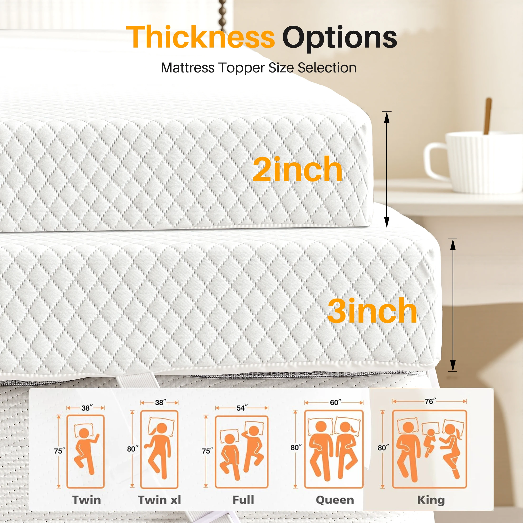 MCQ Memory Foam Mattress Topper with Removable Soft Cover 2 Inch Thick Gel Infused Cooling Toppers Pad Sleeper Sofa Bed Topper