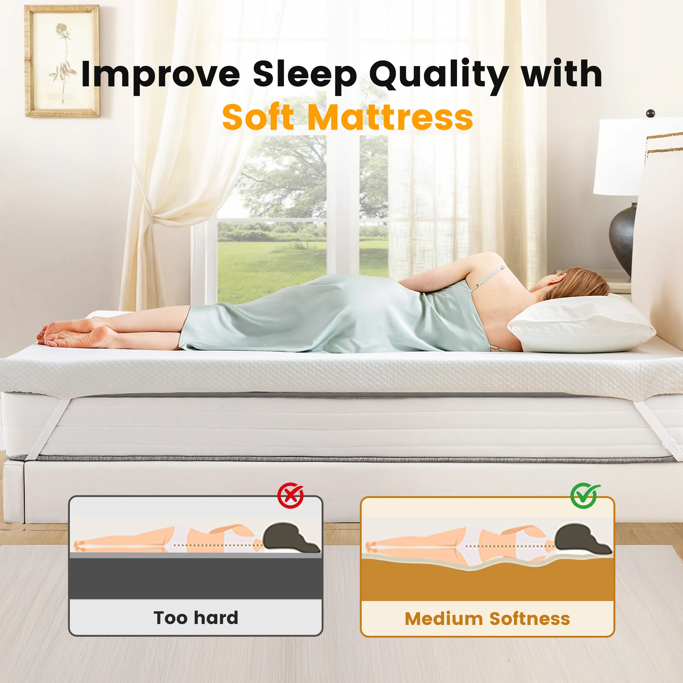 MCQ Memory Foam Mattress Topper with Removable Soft Cover 2 Inch Thick Gel Infused Cooling Toppers Pad Sleeper Sofa Bed Topper