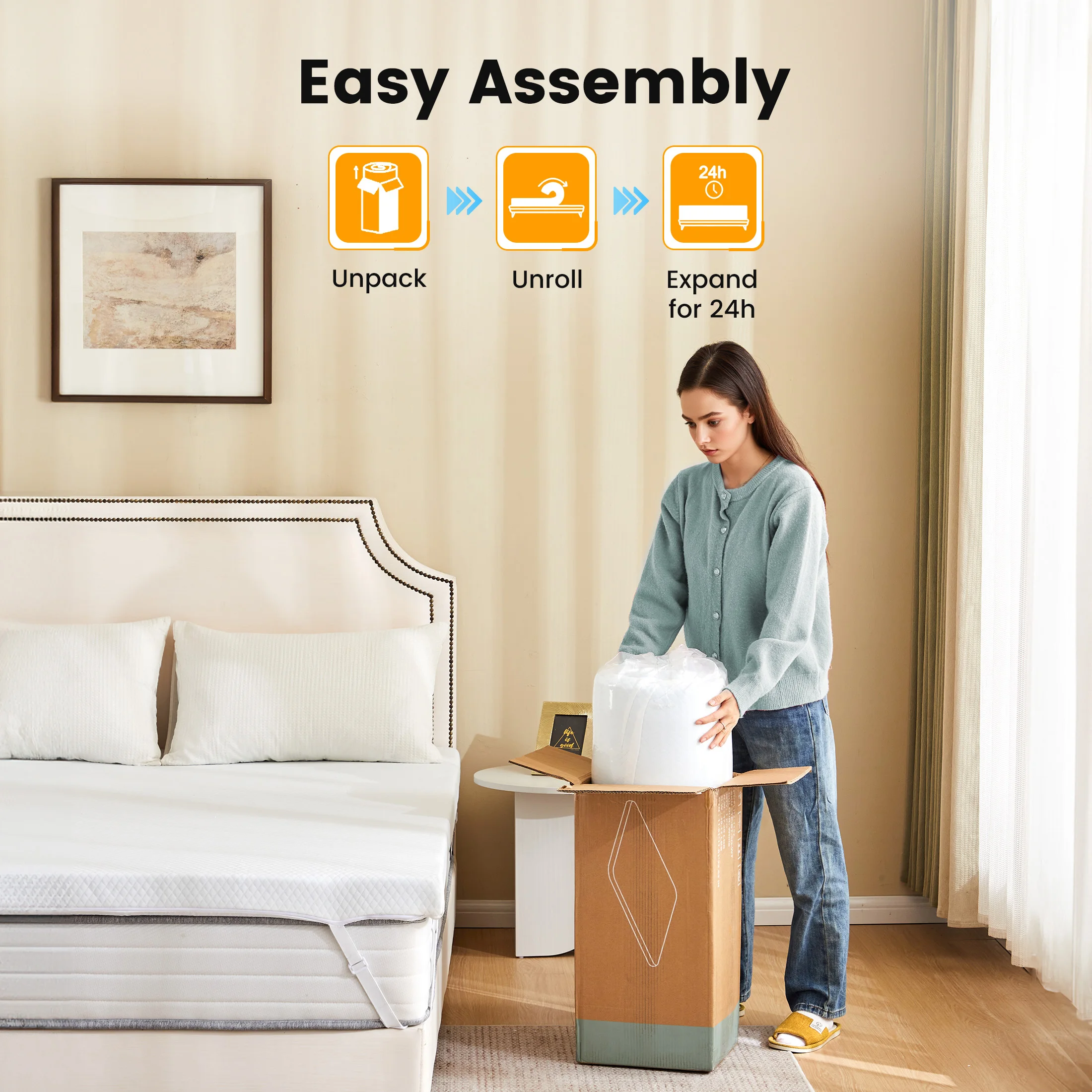 MCQ Memory Foam Mattress Topper with Removable Soft Cover 2 Inch Thick Gel Infused Cooling Toppers Pad Sleeper Sofa Bed Topper