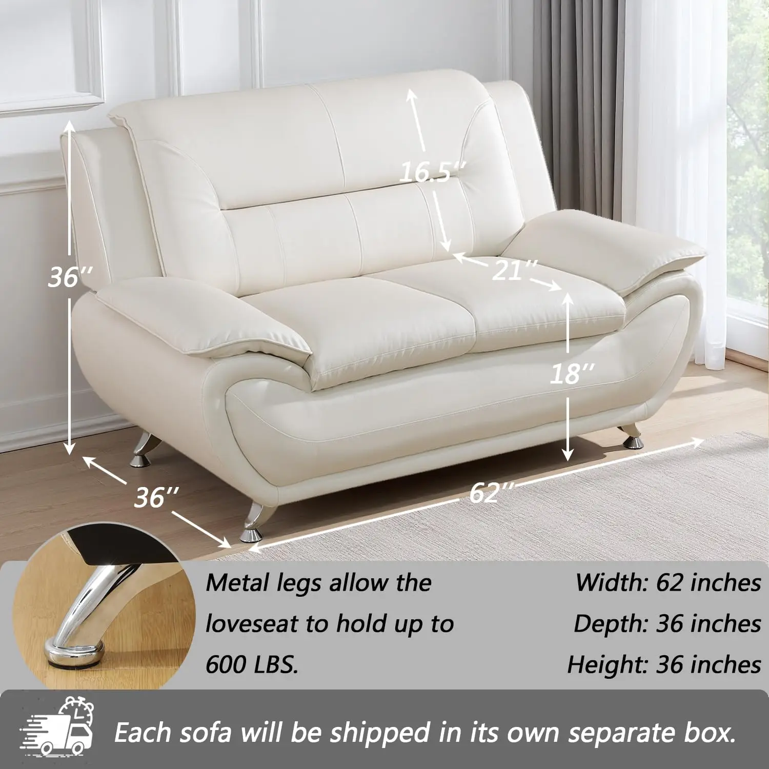 Leather Couch Set,2 Seater Loveseat Sofa for Living Room Furniture Sets,62" Loveseat for Living, Customized