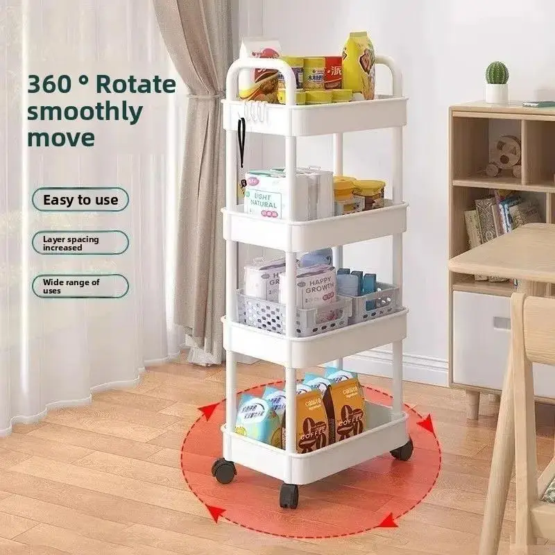 Multi-functional Moveable Trolley Kitchen Organizer Cart With Wheels Multi-Layer Bathroom Shelves Household Snacks Storage Rack
