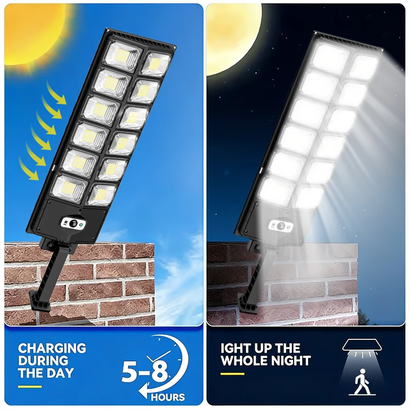 8000W 160000 LM Super Bright Solar Street Lights 1008 LED Solar Lights Outdoor Street Lamp 3 modes IPX65 Waterproof Garden Lighting With Smart Motion Sensor