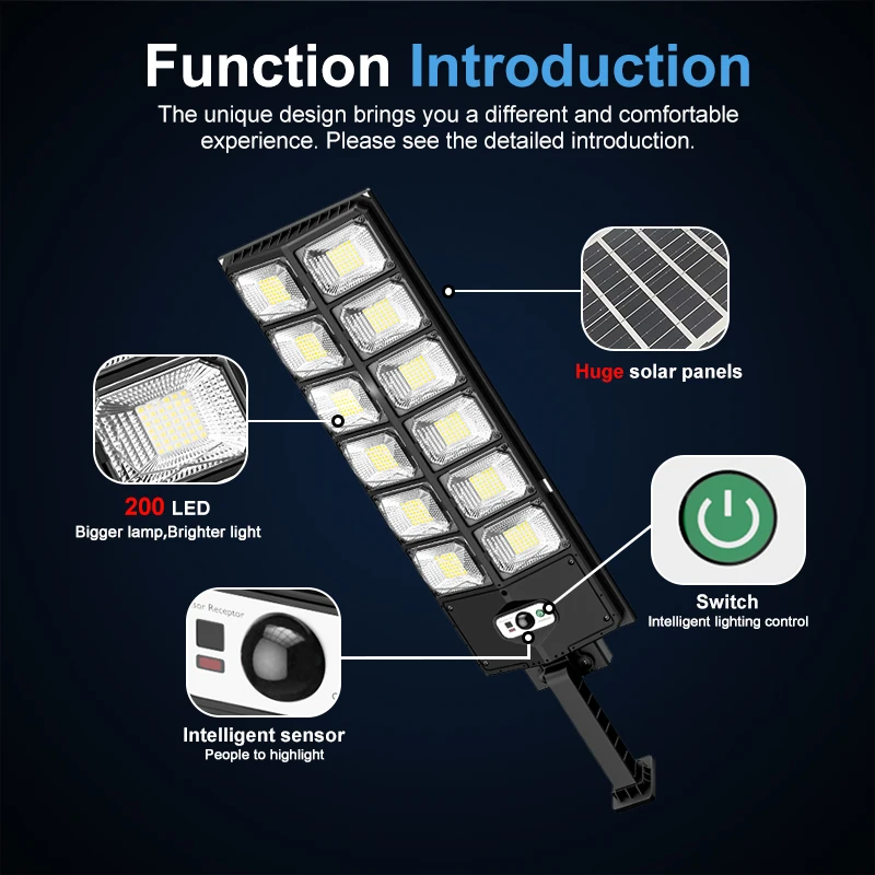 8000W 160000 LM Super Bright Solar Street Lights 1008 LED Solar Lights Outdoor Street Lamp 3 modes IPX65 Waterproof Garden Lighting With Smart Motion Sensor