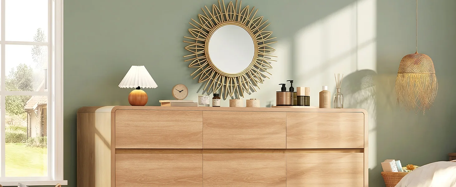 9 Drawer Dresser for Bedroom, 63" Wide Dressers & Chest of Drawers with Curved Profile Design, Wood Closet Storage Dressers Orga