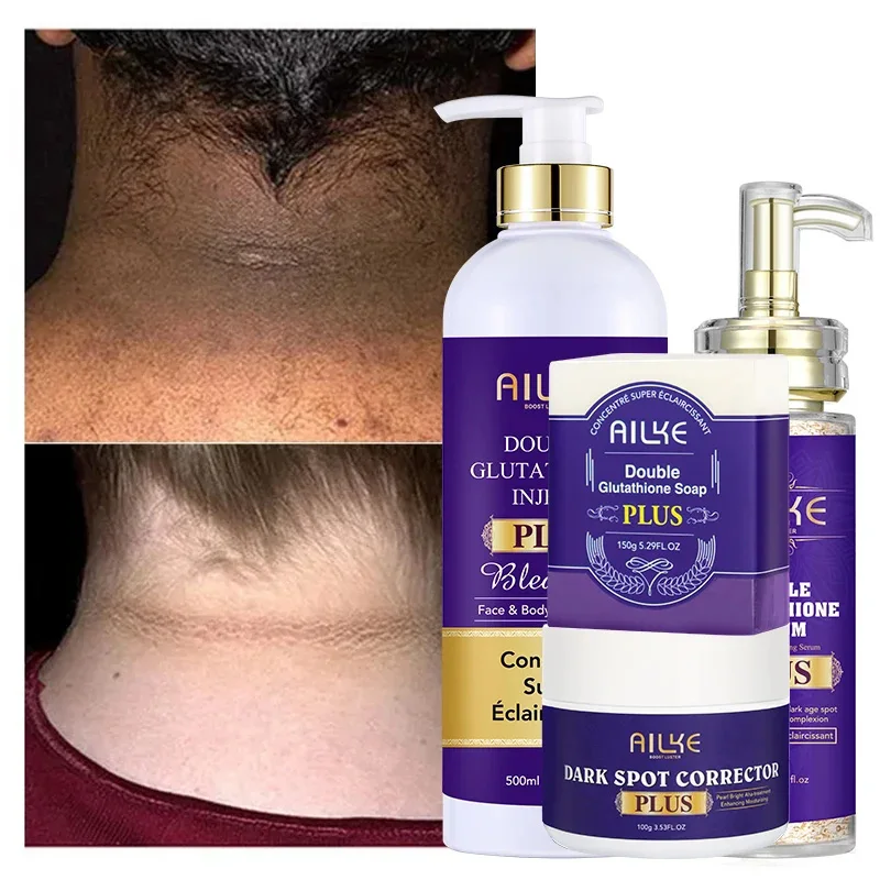 AILKE Double Glutathione PLUS Whitening Skin Care Set, Moisturizing, Reduce Dark Spots, Freckles, Melasma, Hyperpigmentation