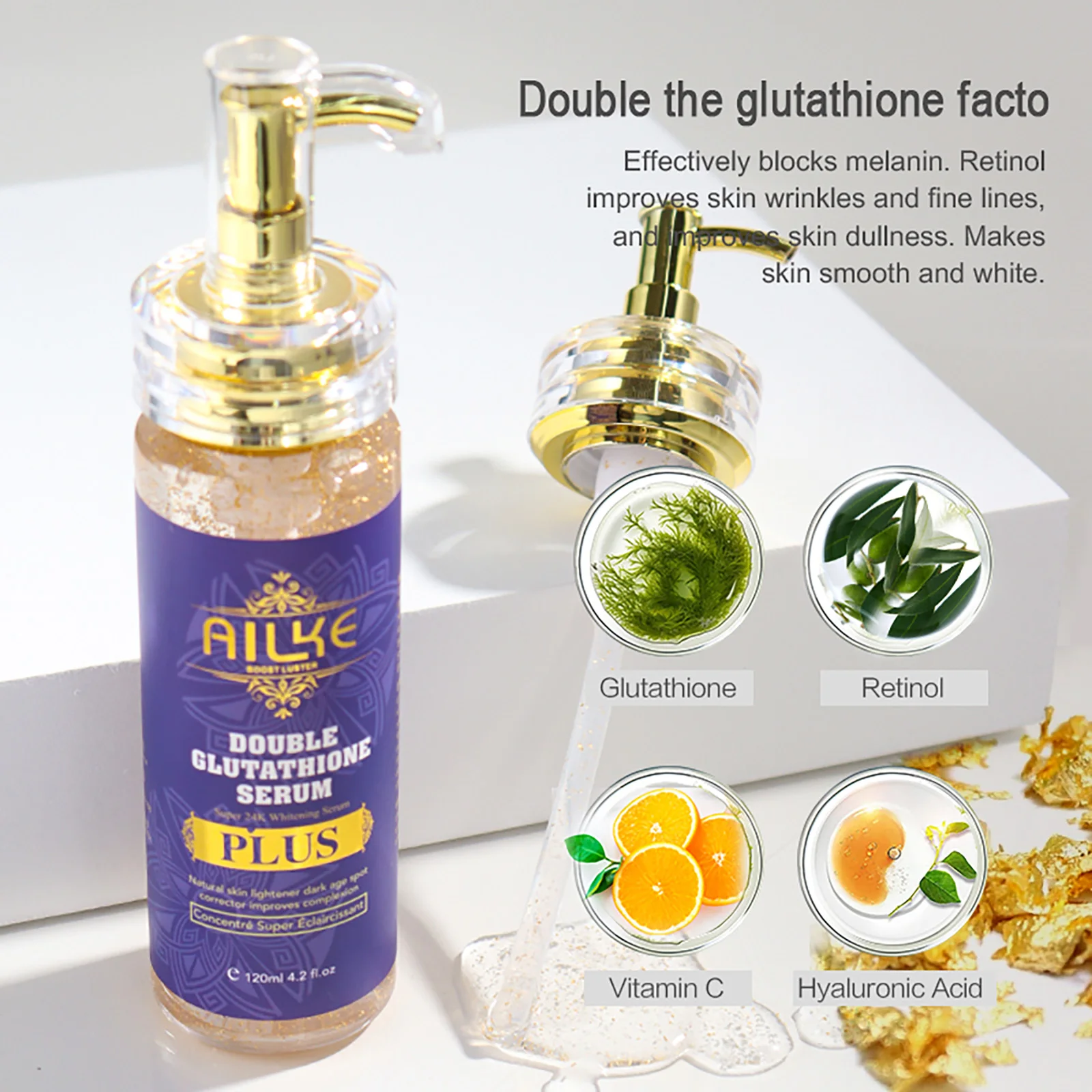 AILKE Double Glutathione PLUS Whitening Skin Care Set, Moisturizing, Reduce Dark Spots, Freckles, Melasma, Hyperpigmentation