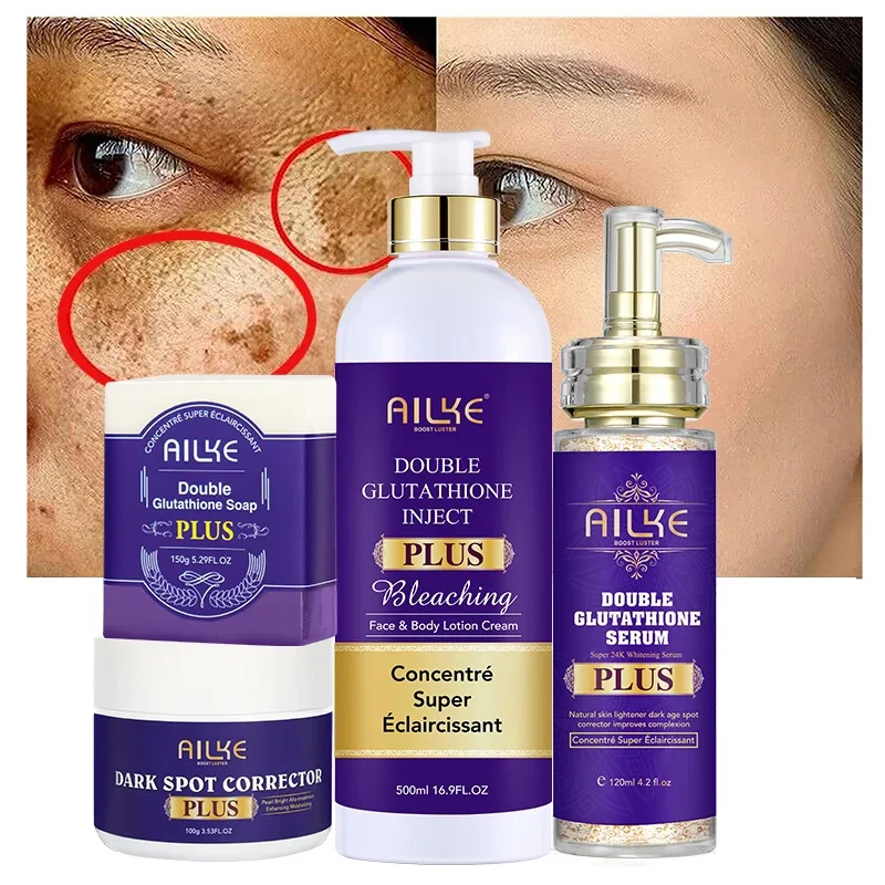 AILKE Double Glutathione PLUS Whitening Skin Care Set, Moisturizing, Reduce Dark Spots, Freckles, Melasma, Hyperpigmentation