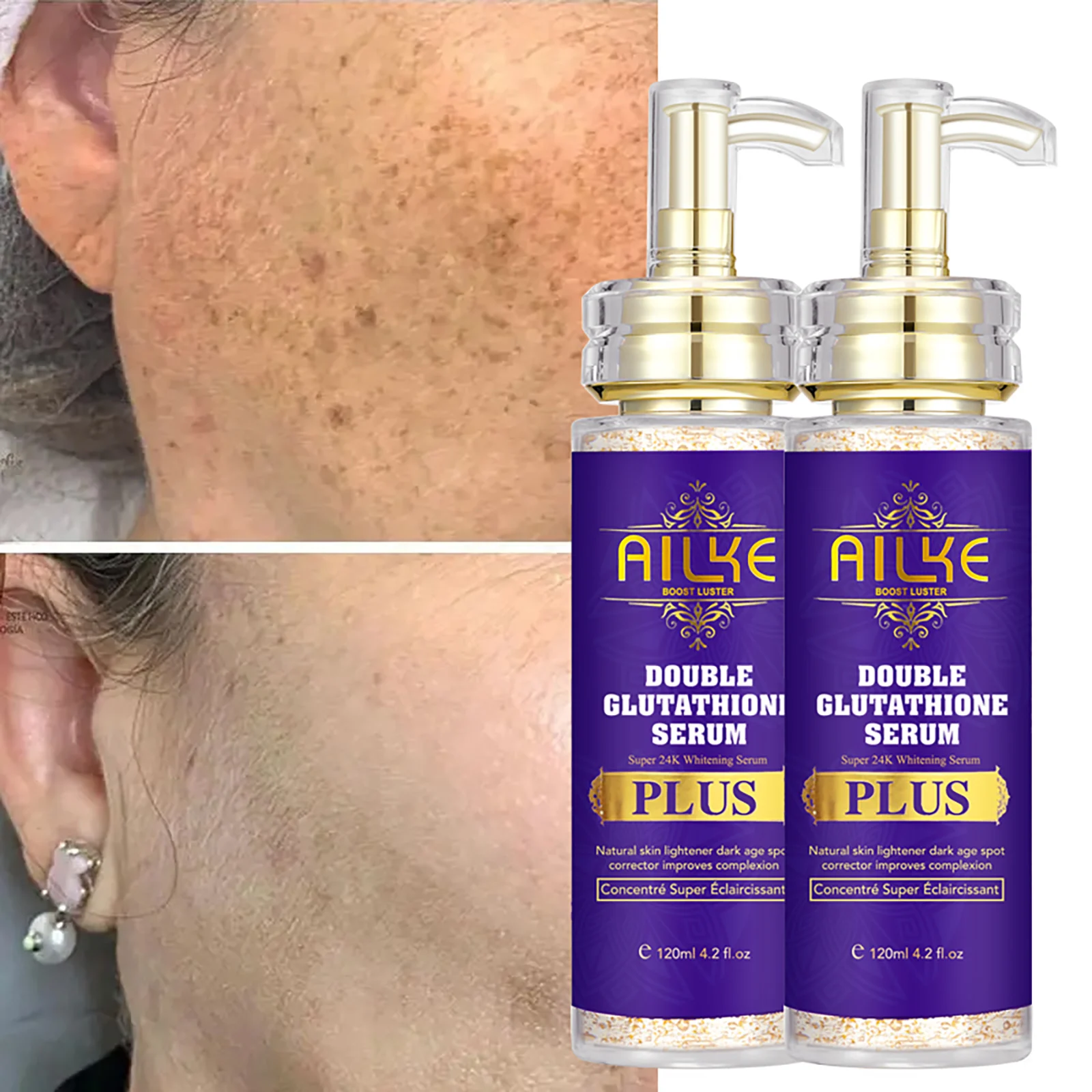 AILKE Double Glutathione PLUS Whitening Skin Care Set, Moisturizing, Reduce Dark Spots, Freckles, Melasma, Hyperpigmentation
