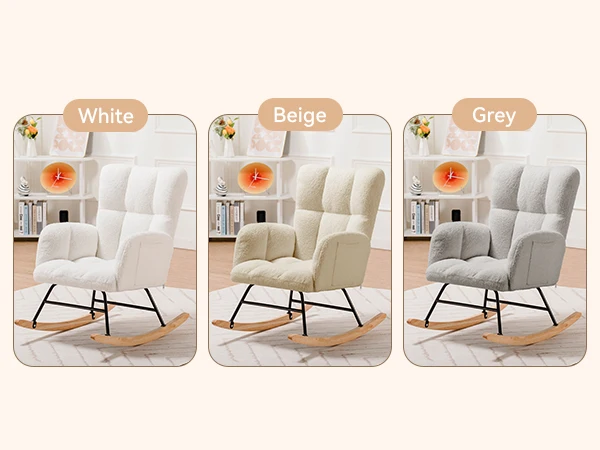 COMHOMA Nursery Rocking Chair, Teddy Glider with Side Pockets, High Back Chair for Adults, Bedroom & Living Room