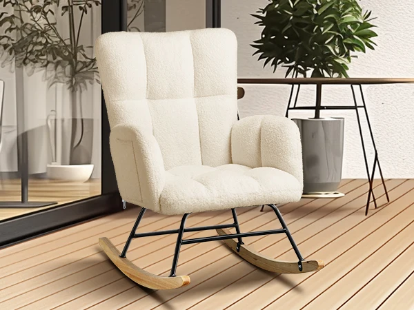 COMHOMA Nursery Rocking Chair, Teddy Glider with Side Pockets, High Back Chair for Adults, Bedroom & Living Room