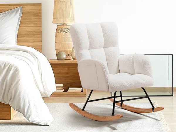 COMHOMA Nursery Rocking Chair, Teddy Glider with Side Pockets, High Back Chair for Adults, Bedroom & Living Room