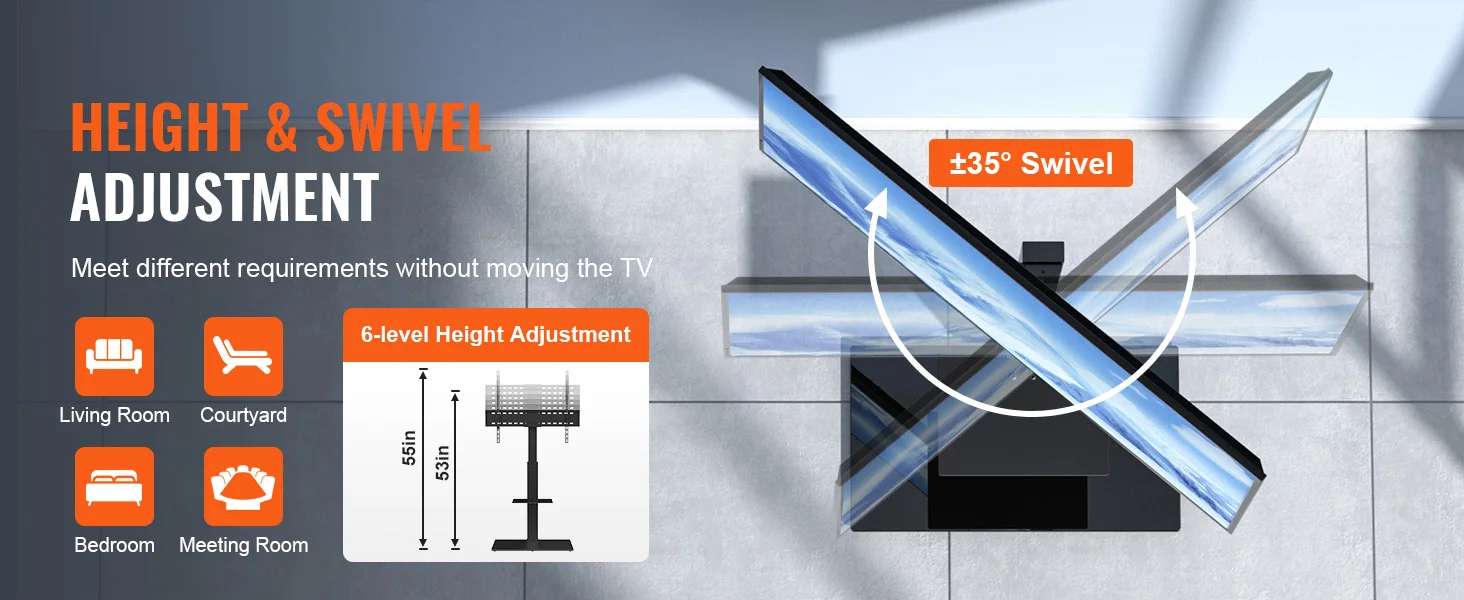 SucceBuy TV Stand Mount Swivel TV Stand for 32-55/ 65/ 85 inch TV Height Adjustable Portable Floor TV Stand Max VESA 600x800mm