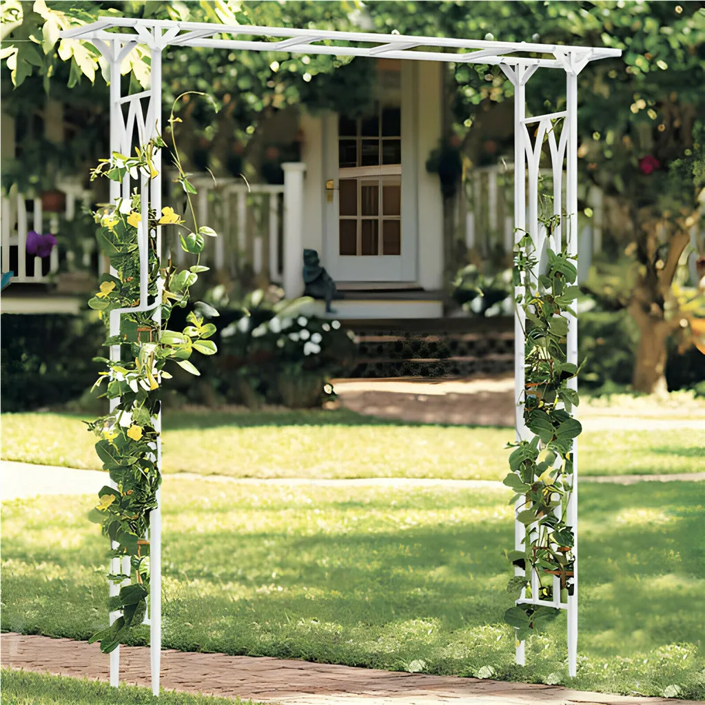 Stereoscopic White Garden Arch Arbor, Super Strong Metal Wedding Arch Decor, Outdoor Pergola Trellis