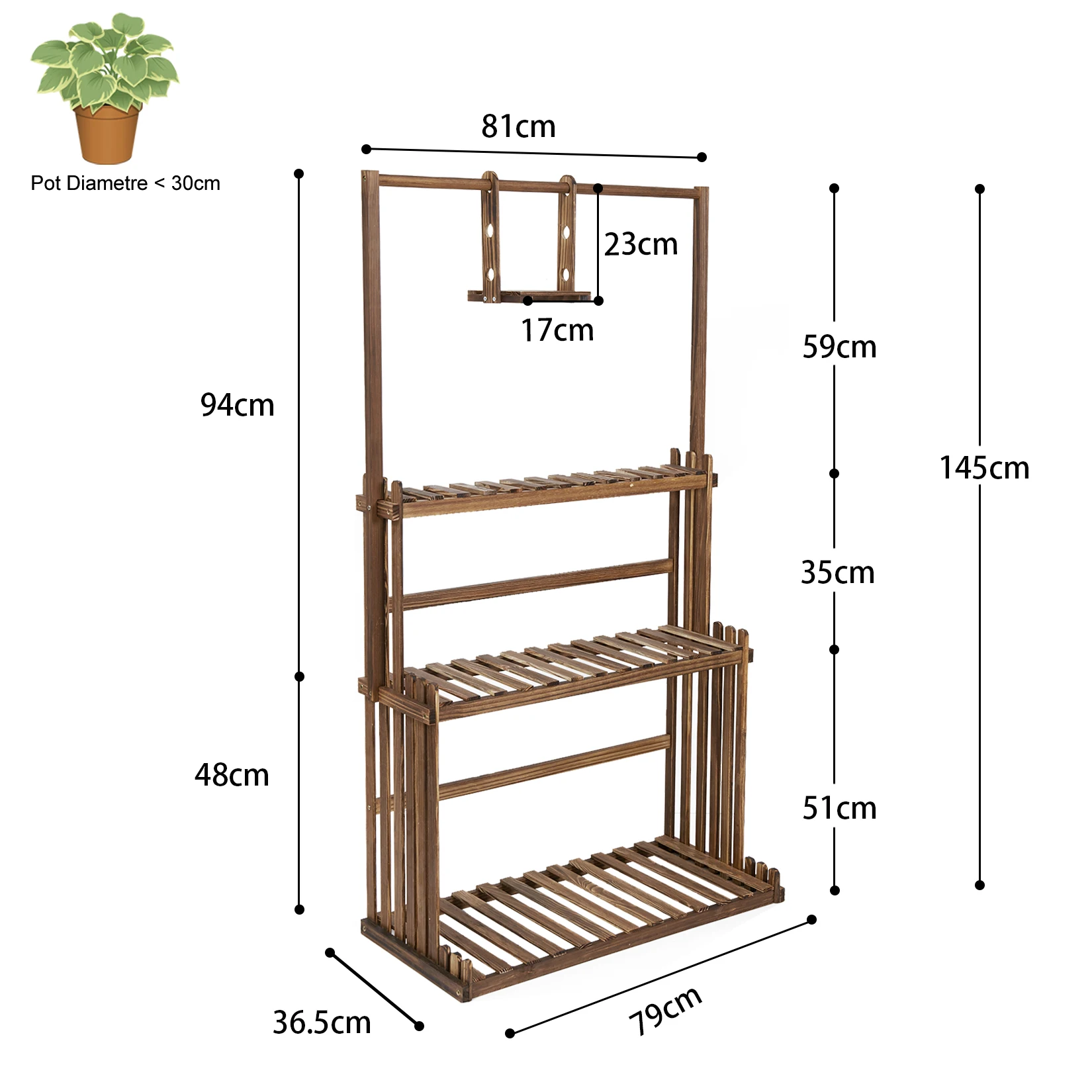 3 Tiers Wood Hanging Plant Stand Heavy Duty Garden Tall Flower Display Rack Holder