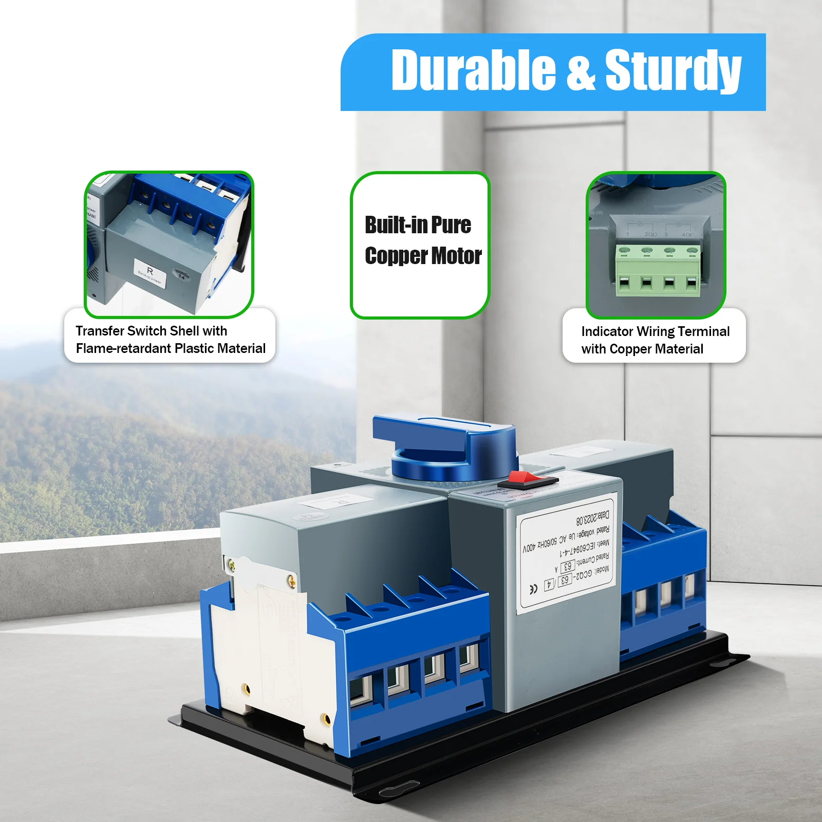 220V 63A Dual Power Automatic Transfer Switch, Flame-Retardant Plastic Shell, Homes or Public Places Power Supply Switch