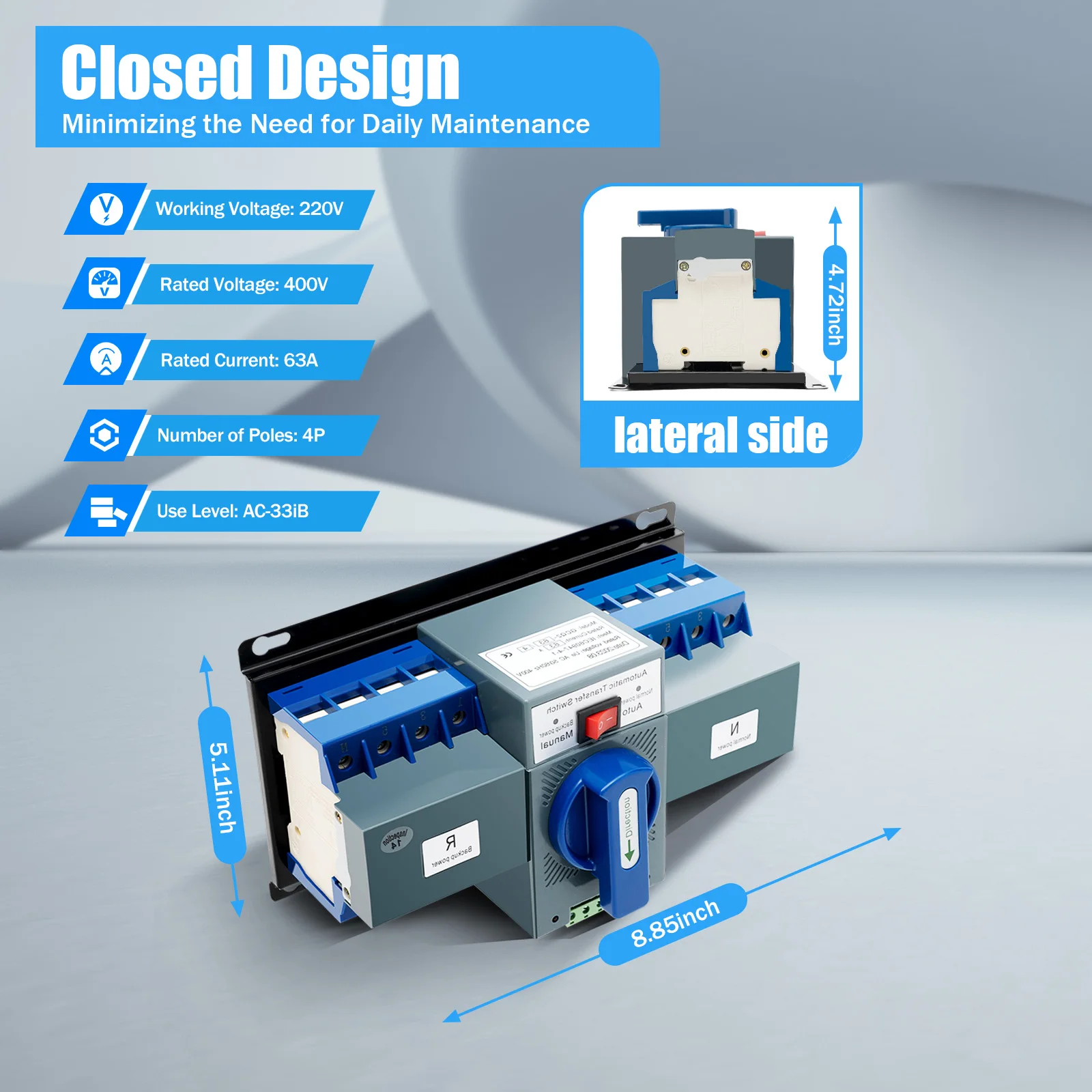 220V 63A Dual Power Automatic Transfer Switch, Flame-Retardant Plastic Shell, Homes or Public Places Power Supply Switch