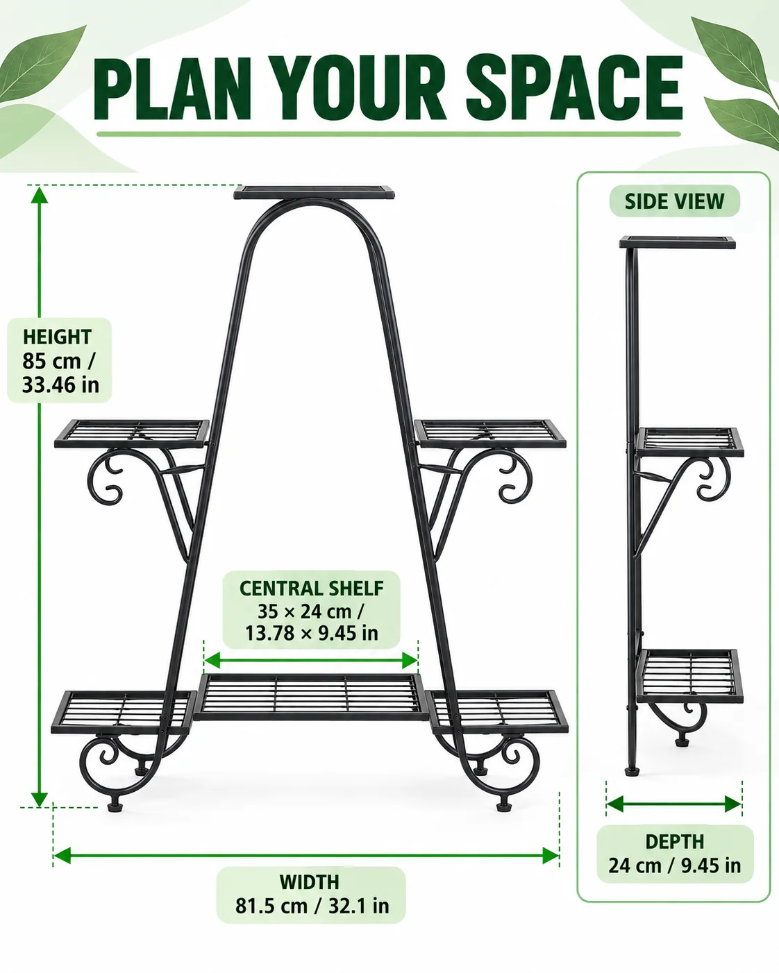 6 Tier Iron Plant Rack with Staggered Shelves, Decorative Flower Pot Stand for Indoor and Covered Outdoor Use