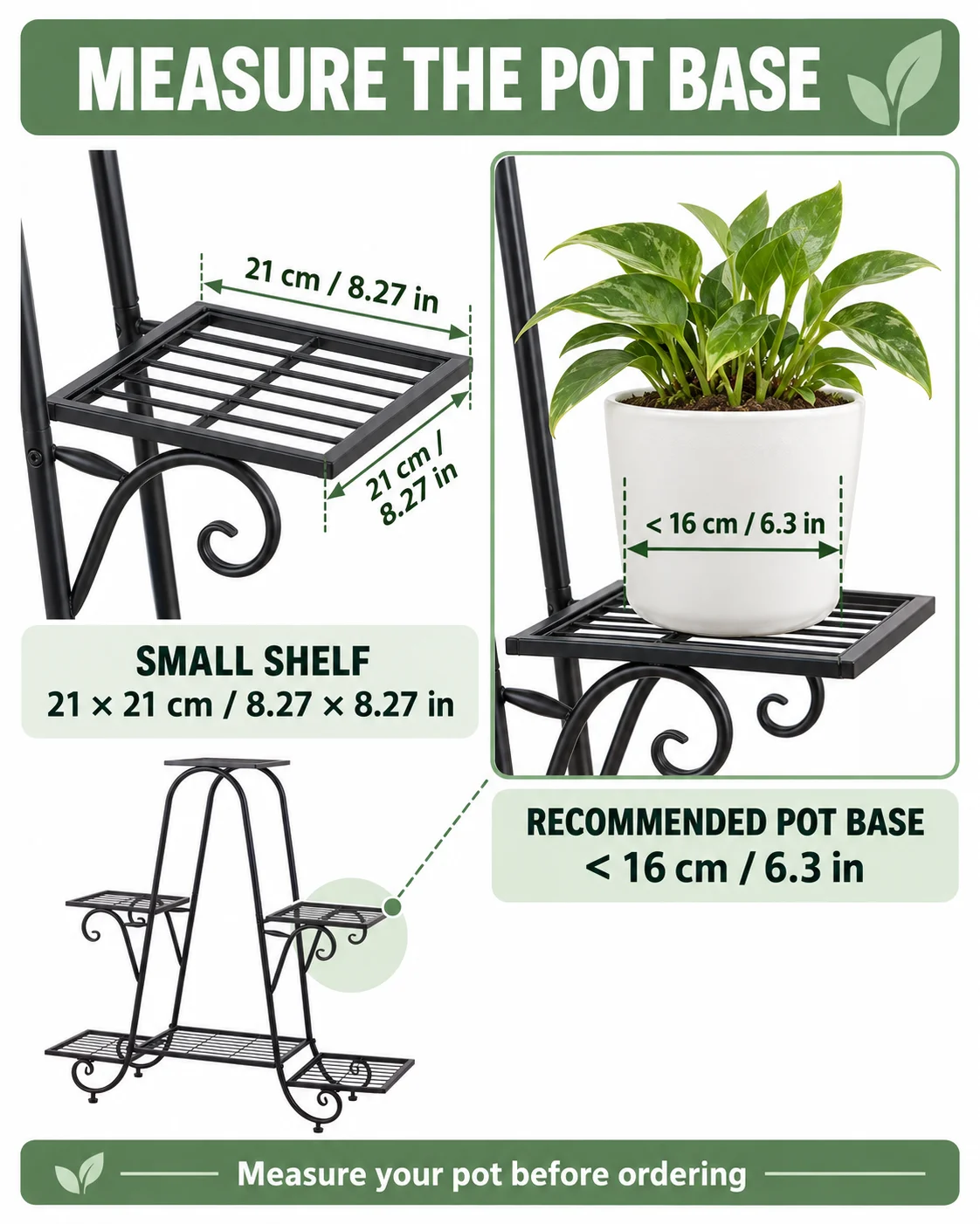 6 Tier Iron Plant Rack with Staggered Shelves, Decorative Flower Pot Stand for Indoor and Covered Outdoor Use