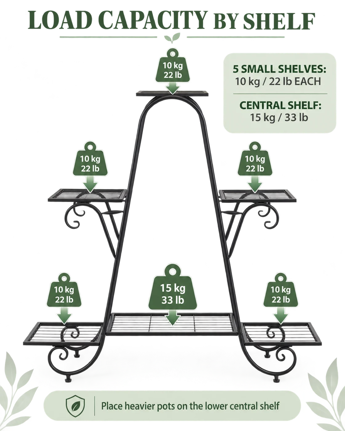 6 Tier Iron Plant Rack with Staggered Shelves, Decorative Flower Pot Stand for Indoor and Covered Outdoor Use