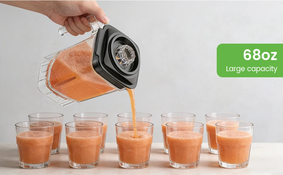 68oz Commercial Blender with Quiet Shield 2200W 6 in 1 Countertop Food Processor Easy Cleaning, for Juice, Ice Shakes, Smoothies