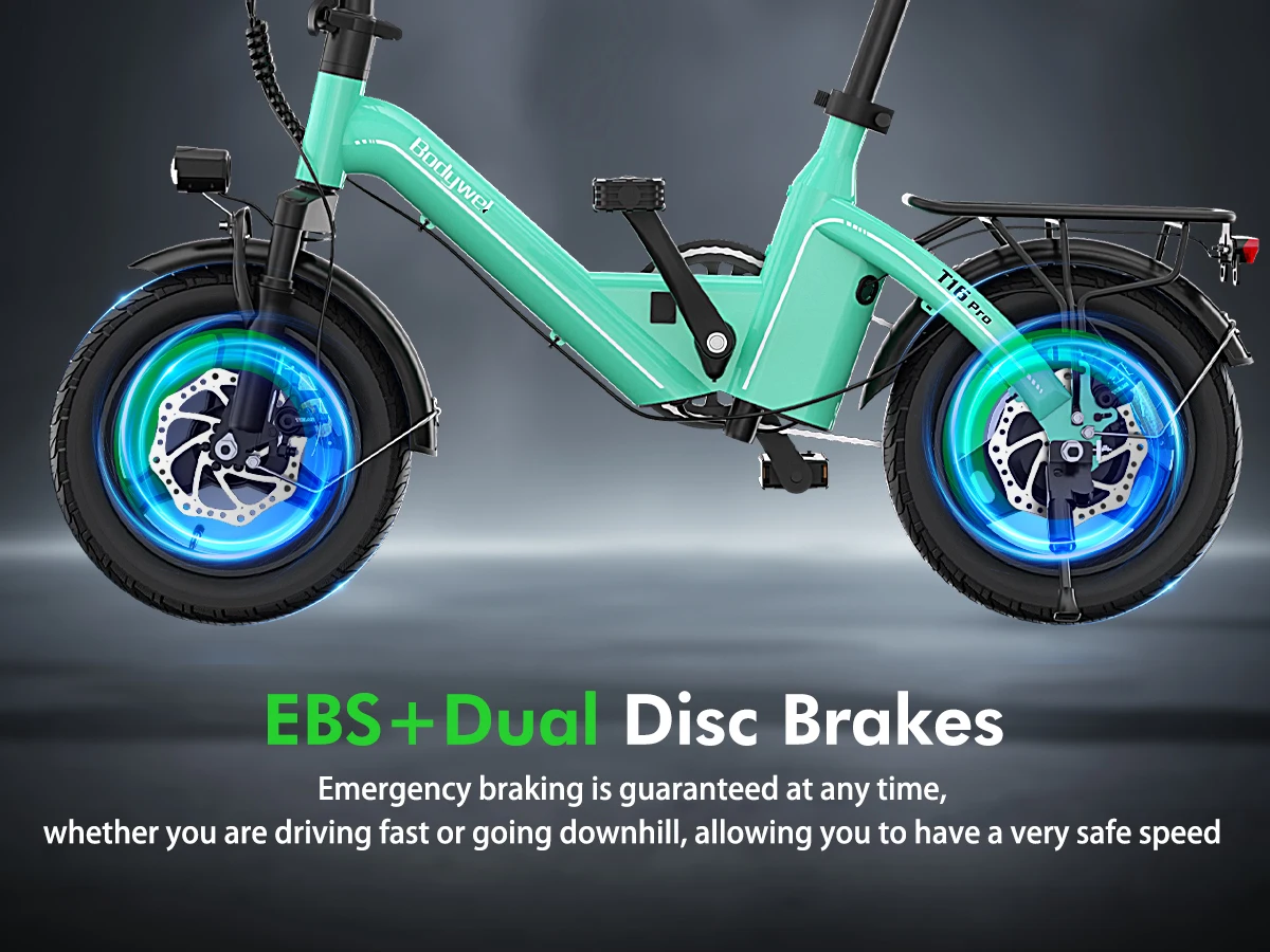 Bodywel T16pro 14" Folding E Bike for Adults, 750W Motor, Electric Bicycle Dual Disc Brakes, Electric Bike for Urban Commute