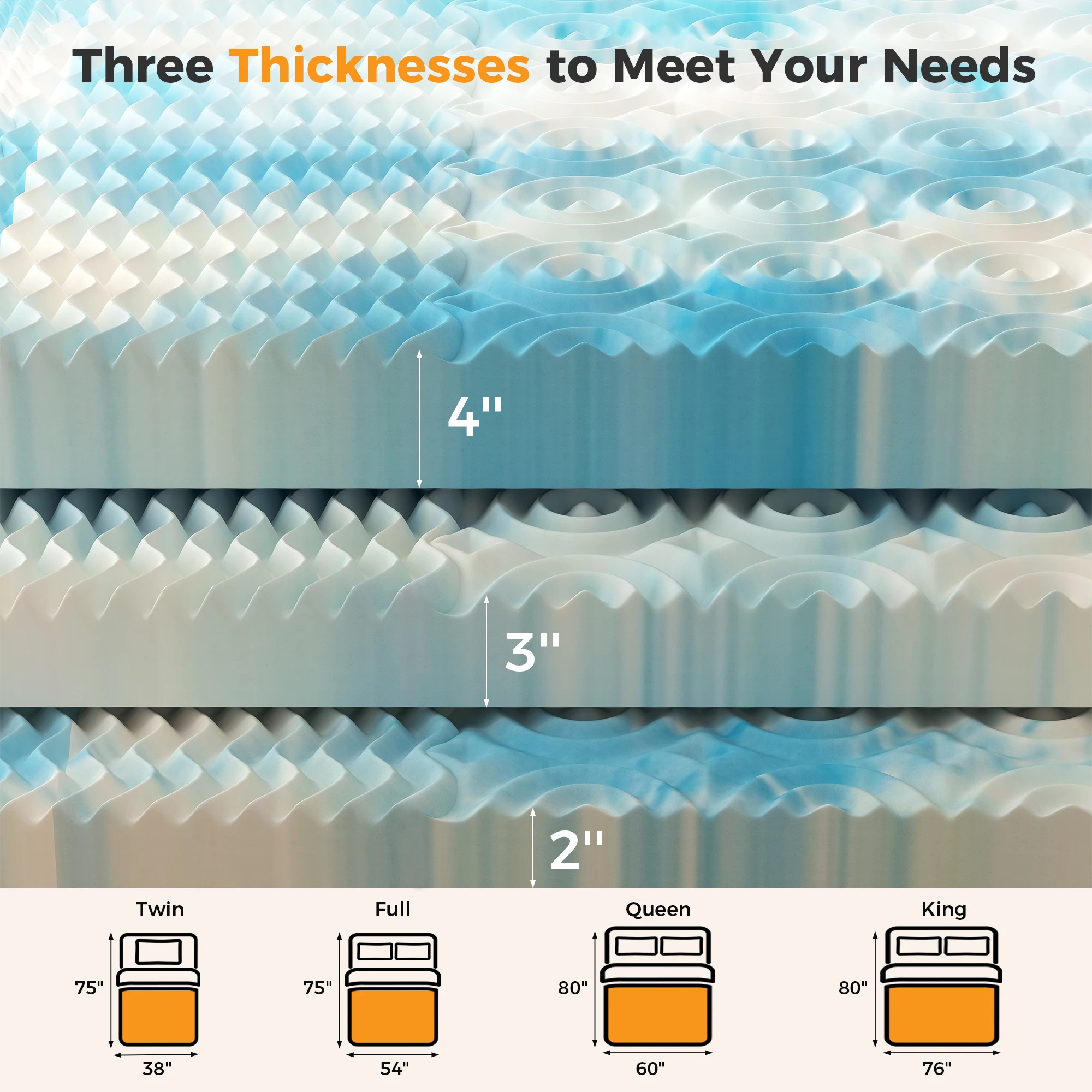 JHK 2 Inch Gel Memory Foam Mattress Topper 5-Zone Pressure Relief Full Size Cooling Mattress Soft and Breathable Bed Topper