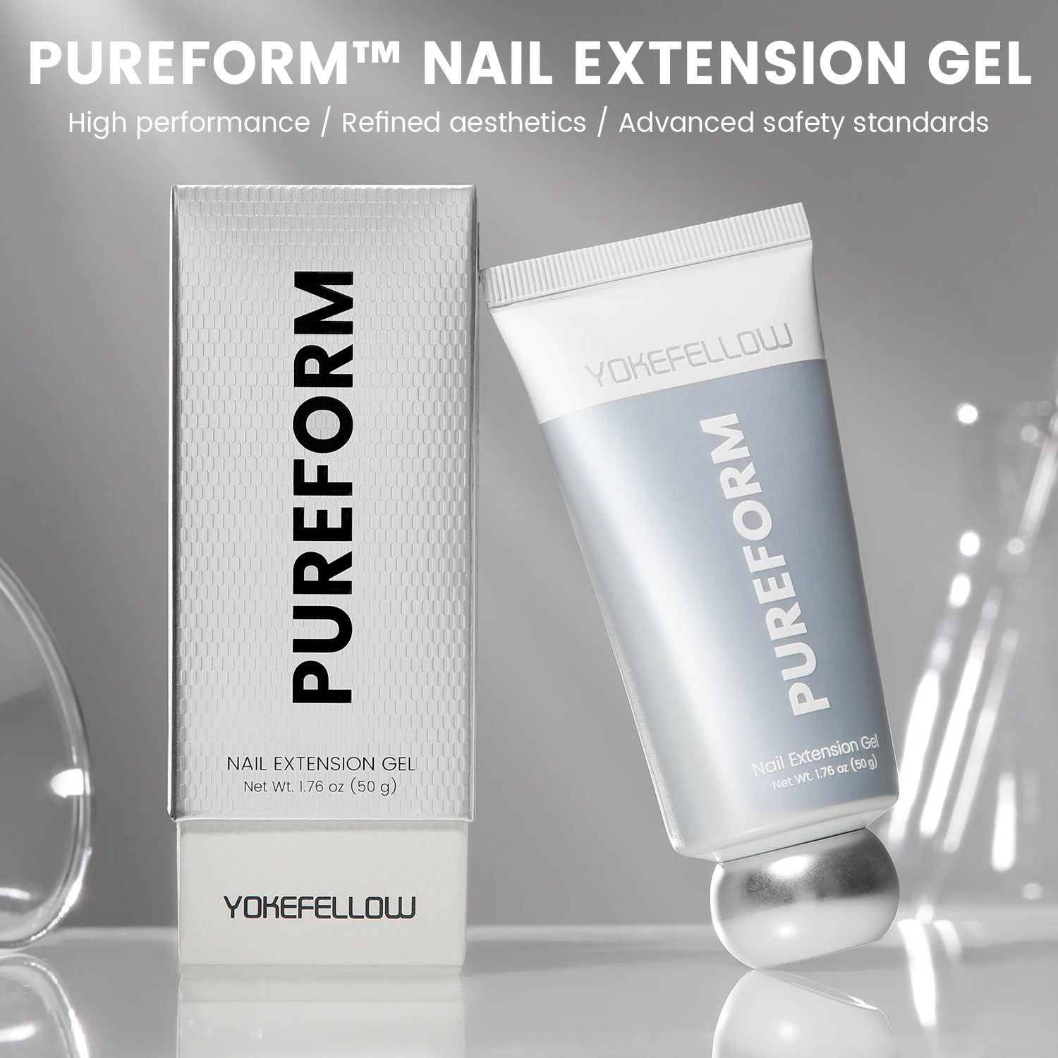 YOKEFELLOW PUREFORM Extension Gel Nail Polish 50g HEMA & TPO Free Milky White Poly Gel for Professional Salon Use PF02 Pure Snow