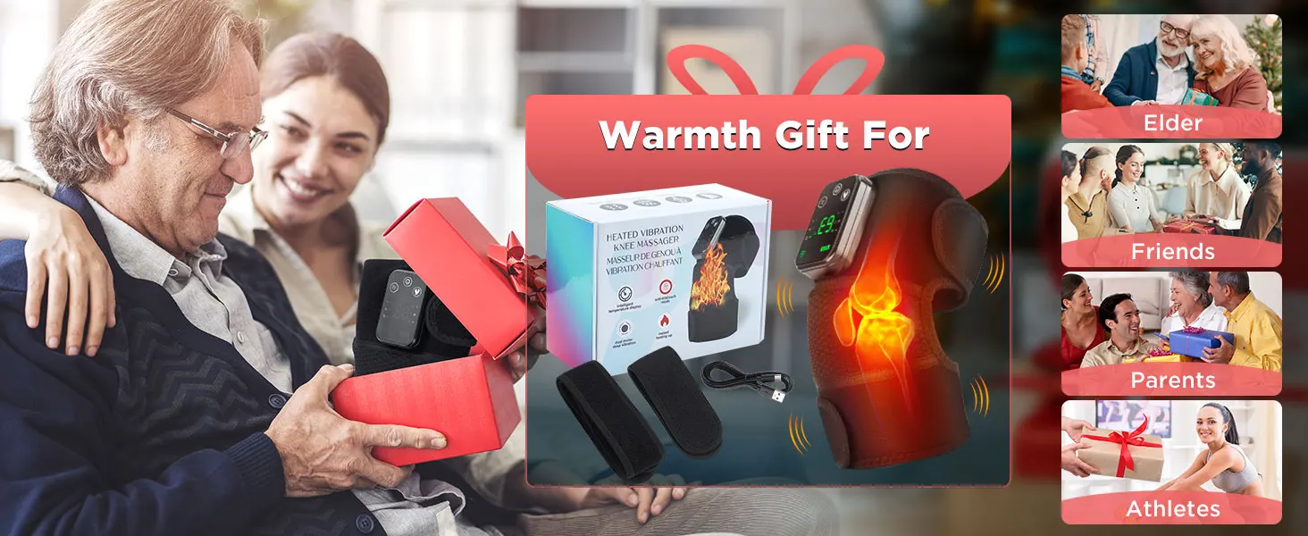 Cordless Heated Knee Massager,Heated Knee Brace with Massage,Heating Pad for Knee,3 Heating & Vibration Modes,Knee Wrap for Gift