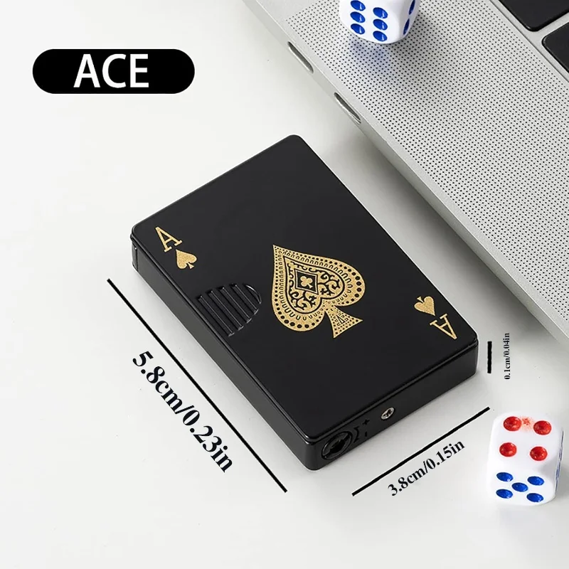 Metal Poker Card Shaped Lighter with Cash Detector Light Windproof Decompression Portable Turbine Torch Lighter for Men's Gift