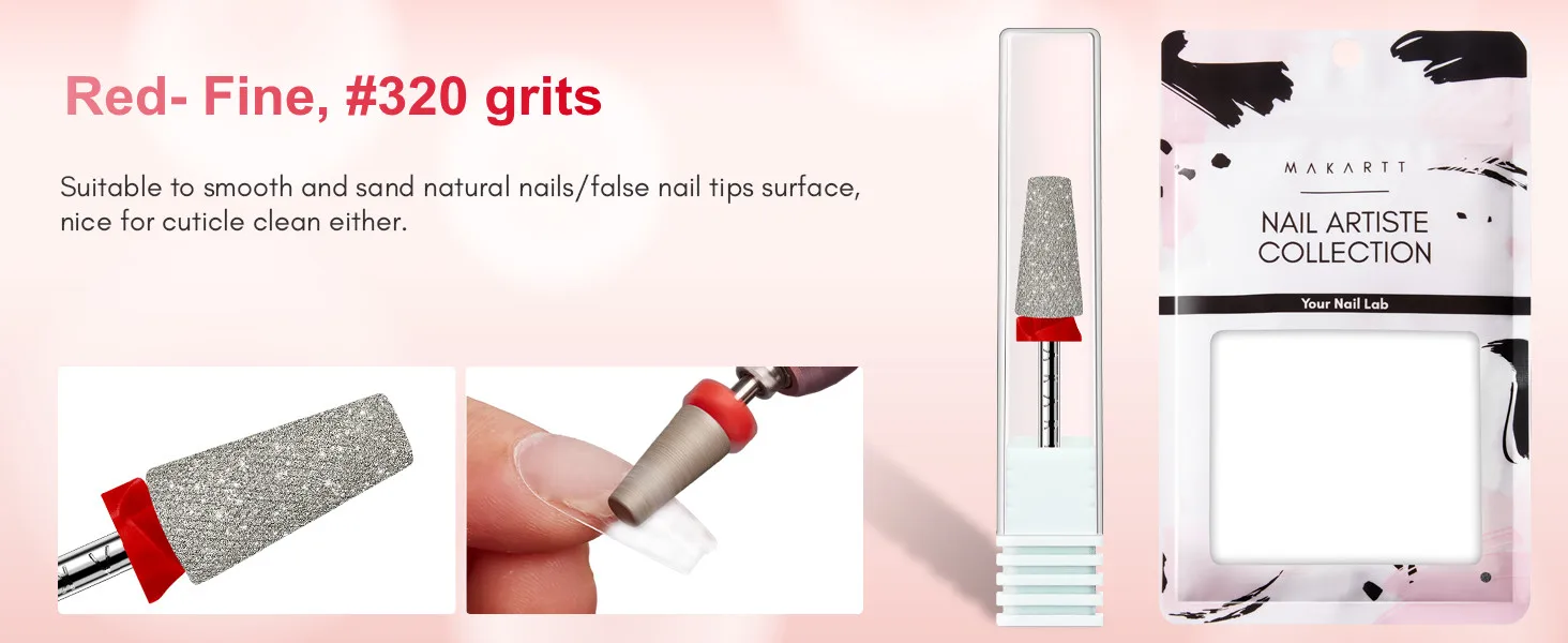 Makartt Carbide Tapered Nail Drill Bit 3/32"-Diamond Coated, Cross Teeth Cuticle Remover & Nail Prep, Dust-Proof Ring, Salon Use