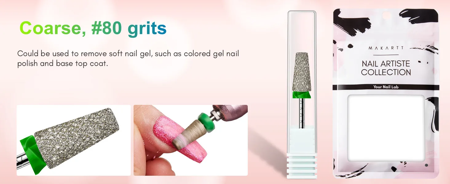 Makartt Carbide Tapered Nail Drill Bit 3/32"-Diamond Coated, Cross Teeth Cuticle Remover & Nail Prep, Dust-Proof Ring, Salon Use