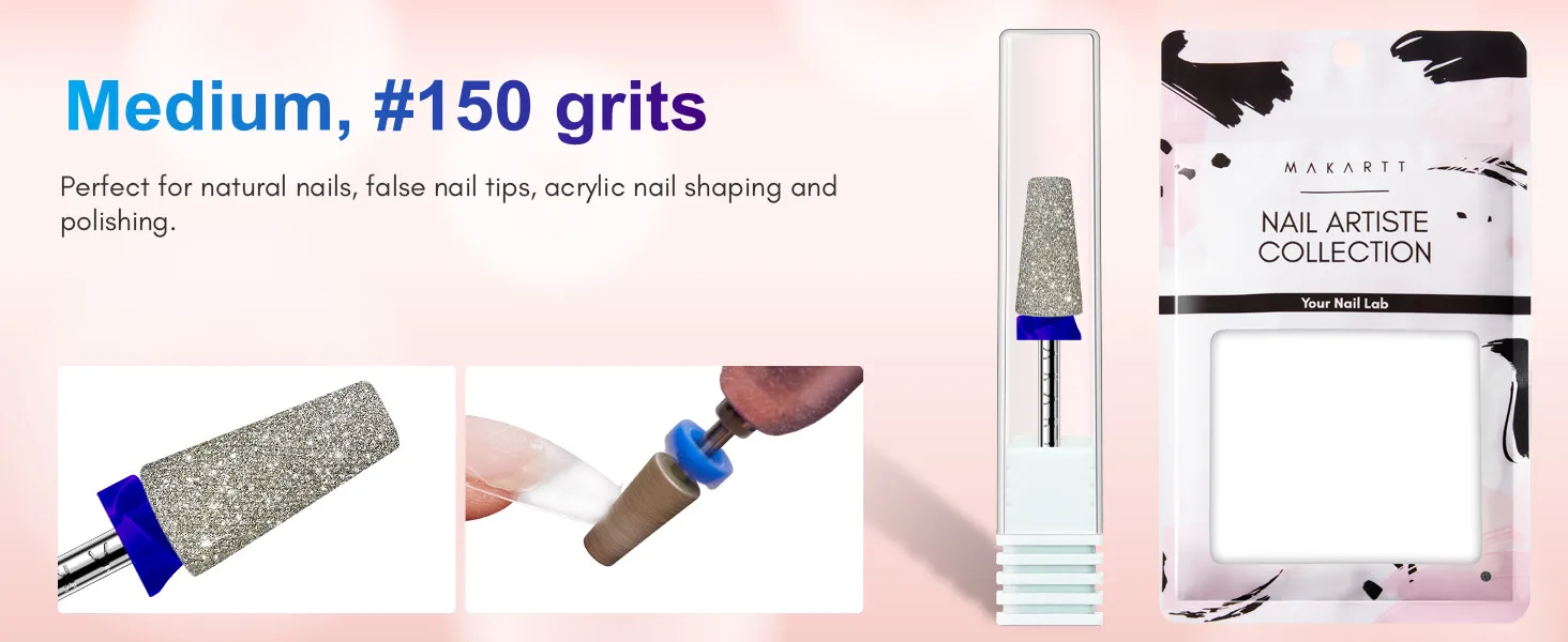Makartt Carbide Tapered Nail Drill Bit 3/32"-Diamond Coated, Cross Teeth Cuticle Remover & Nail Prep, Dust-Proof Ring, Salon Use