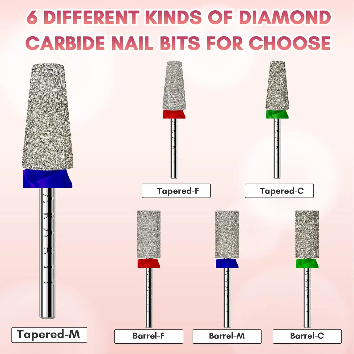 Makartt Carbide Tapered Nail Drill Bit 3/32"-Diamond Coated, Cross Teeth Cuticle Remover & Nail Prep, Dust-Proof Ring, Salon Use