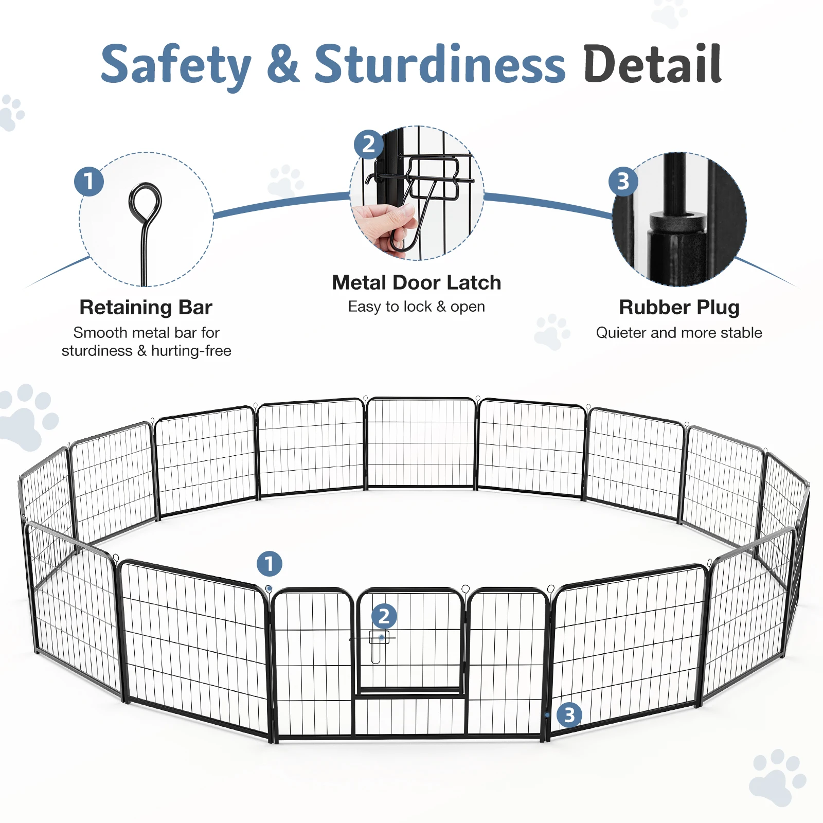 JHK 16 Panels Dog Playpen Pet Fence Metal 24 Inch to 32 Inch Foldable Large Dog Puppy Exercise for Yard Gate Camping Outdoor