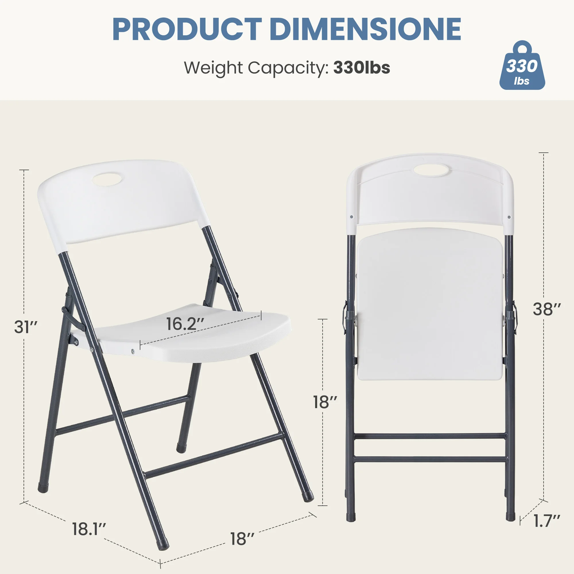 JHK 2/4/6 Pack Plastic Stackable Folding Chairs Portable Dining Chairs Set Heavy Duty with Ergonomic Back Easy to Use for Home