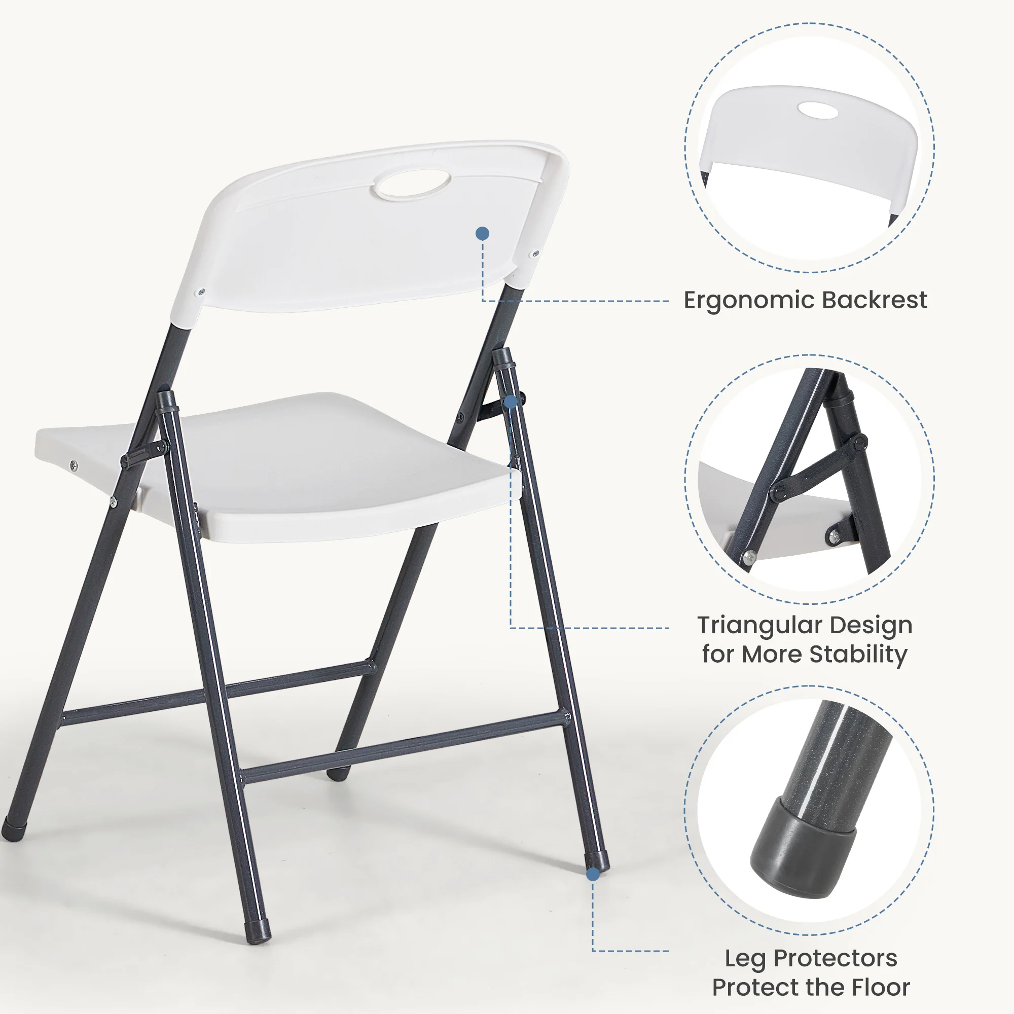 JHK 2/4/6 Pack Plastic Stackable Folding Chairs Portable Dining Chairs Set Heavy Duty with Ergonomic Back Easy to Use for Home