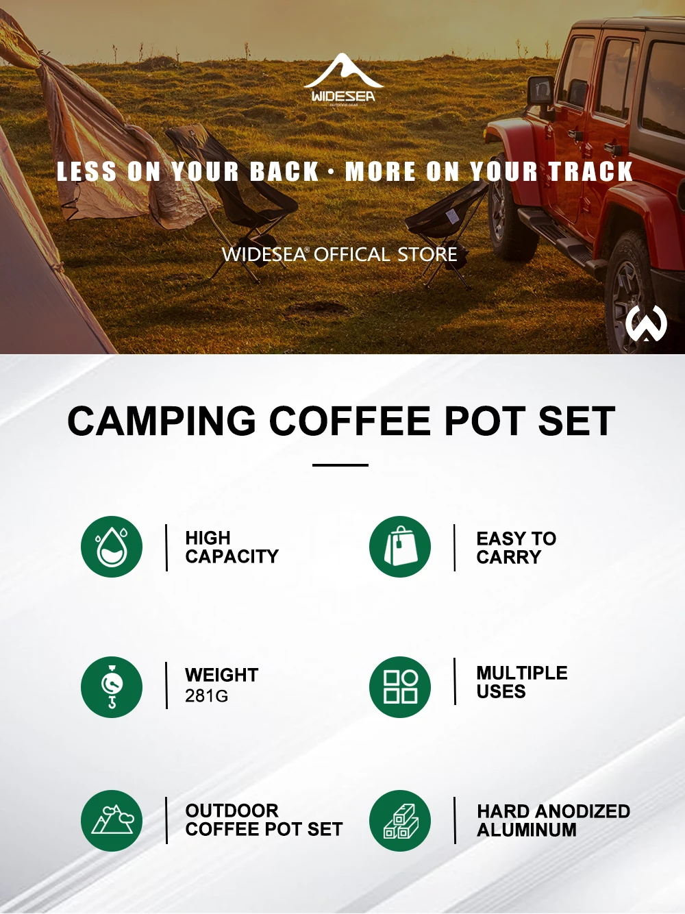 Widesea Camping Coffee Pot Set French Press Aluminum Pot with TPE Foldable Bowls for Outdoor Hiking Backpacking Picnic Travel