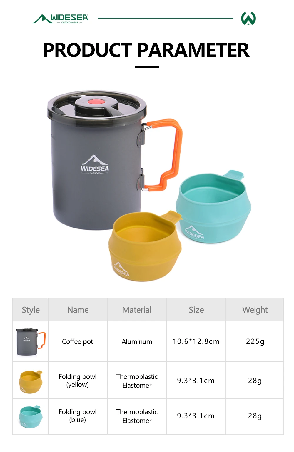 Widesea Camping Coffee Pot Set French Press Aluminum Pot with TPE Foldable Bowls for Outdoor Hiking Backpacking Picnic Travel
