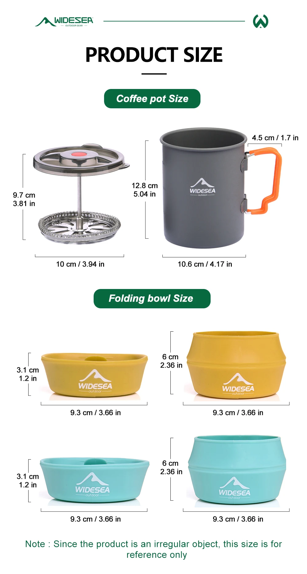 Widesea Camping Coffee Pot Set French Press Aluminum Pot with TPE Foldable Bowls for Outdoor Hiking Backpacking Picnic Travel